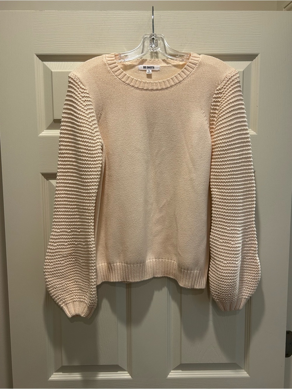 BB Dakota Cream Textured Bubble-Sleeve Crewneck Sweater